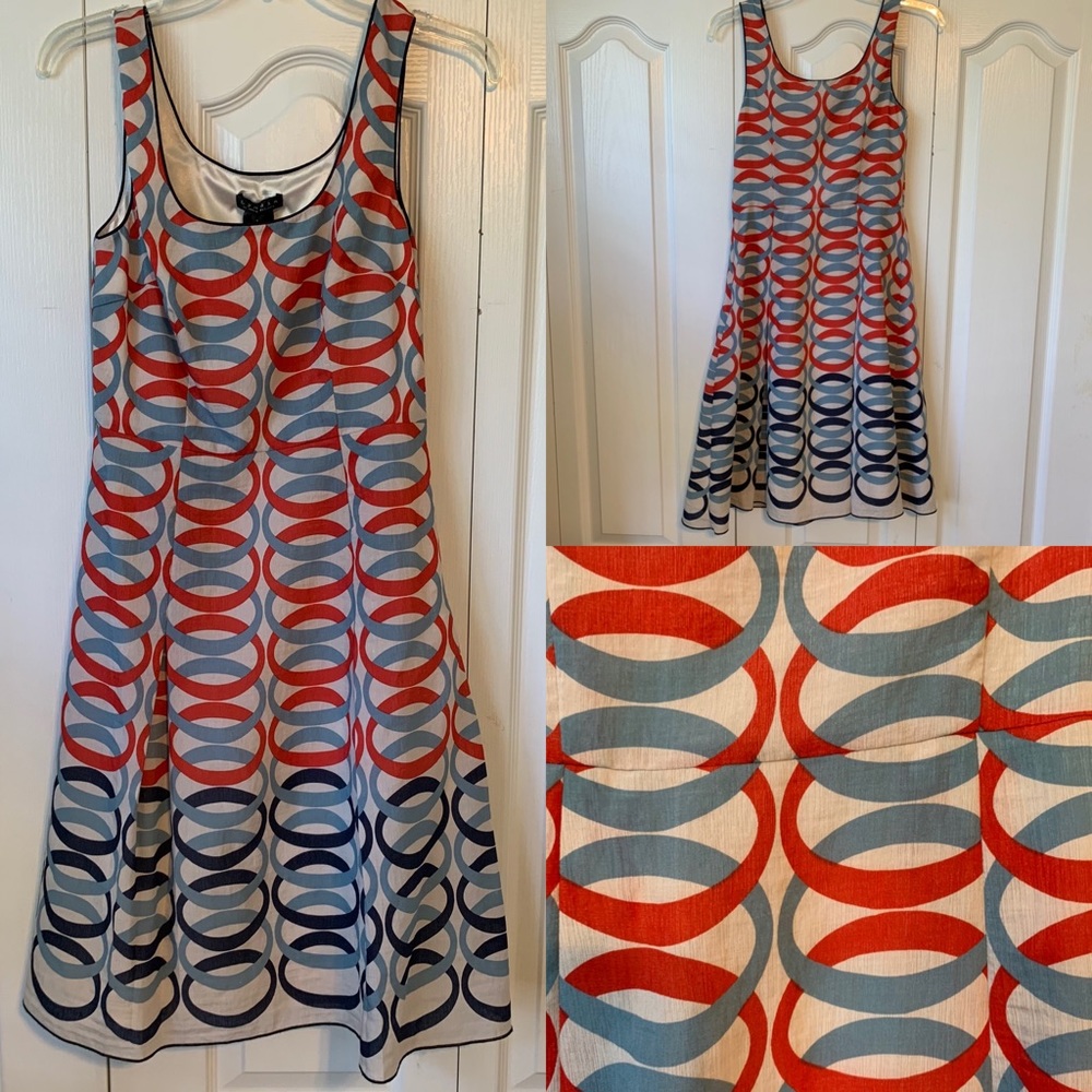 Vintage Lyndia Red & Blue Swirl Dress - Size 4